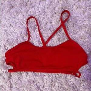 red bikini top cross straps in back, adjustable straps, cut out on sides, xs